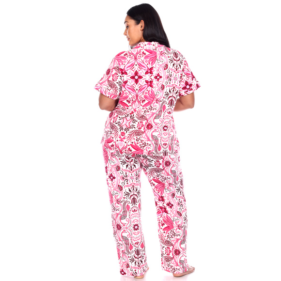 Plus Size Short Sleeve & Pants Tropical Pajama Set - Picture 4 of 4